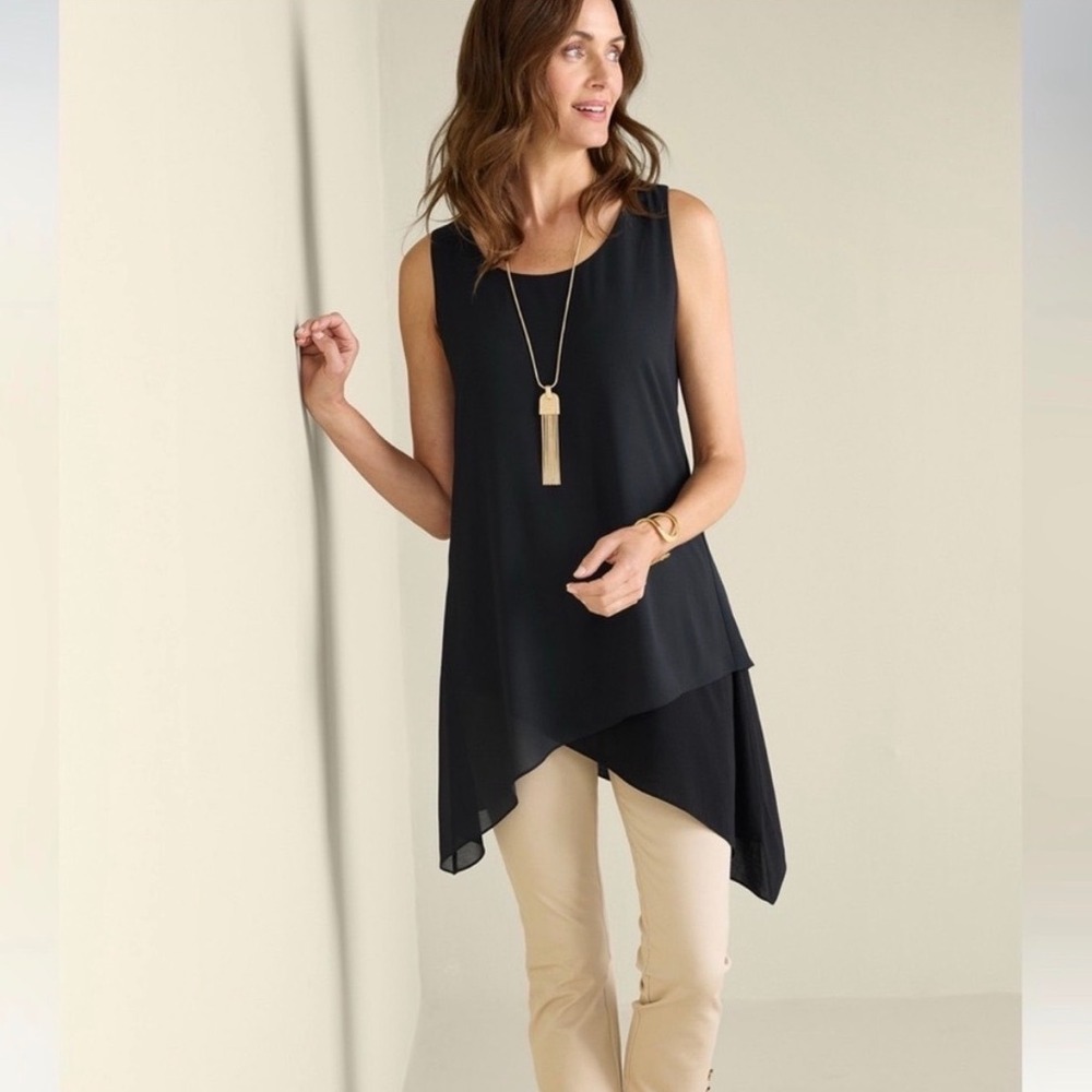 Soft Surroundings Celine Tunic Black Asymmetrical Layered Sleeveless Top NWT